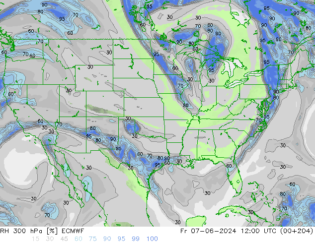 RH 300 hPa ECMWF Fr 07.06.2024 12 UTC