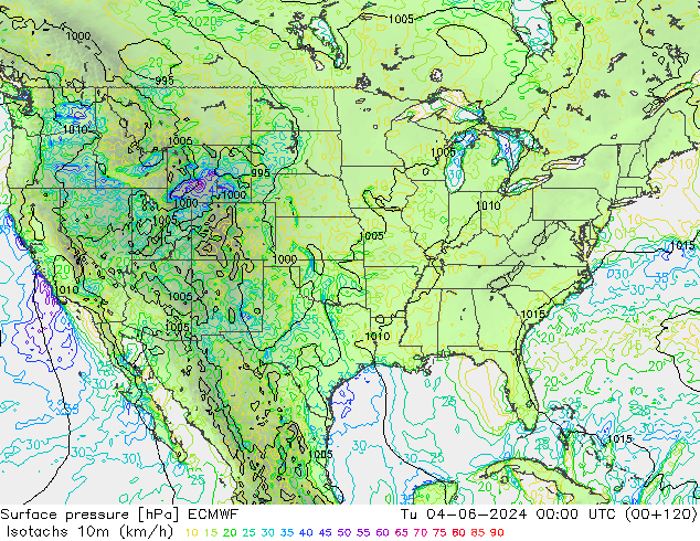 Isotachs (kph) ECMWF mar 04.06.2024 00 UTC