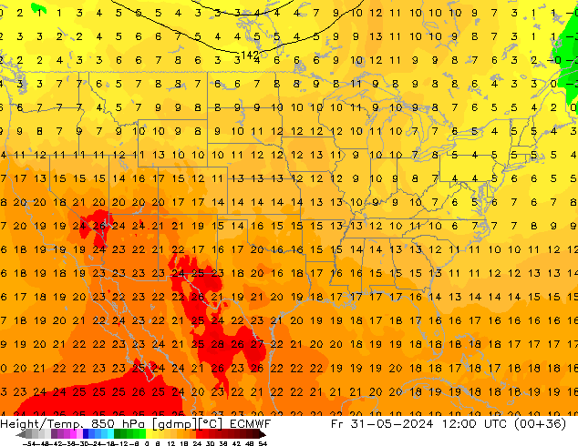 Z500/Rain (+SLP)/Z850 ECMWF vie 31.05.2024 12 UTC