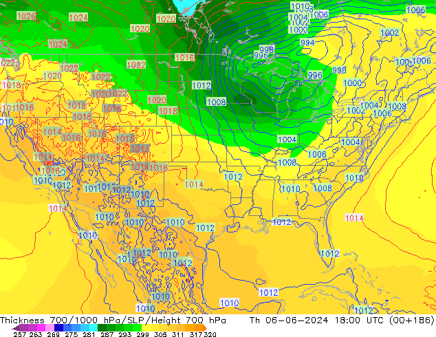 Thck 700-1000 hPa ECMWF Qui 06.06.2024 18 UTC