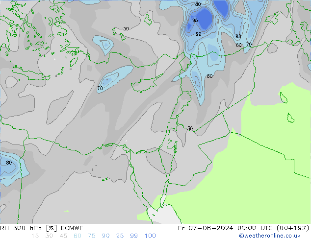 RH 300 hPa ECMWF Sex 07.06.2024 00 UTC