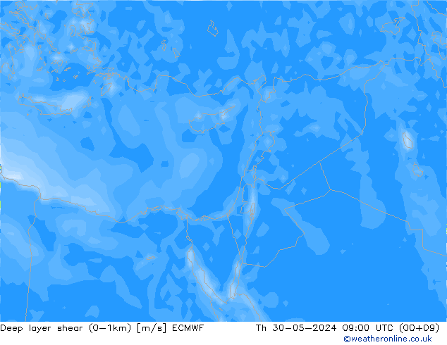 Deep layer shear (0-1km) ECMWF Th 30.05.2024 09 UTC