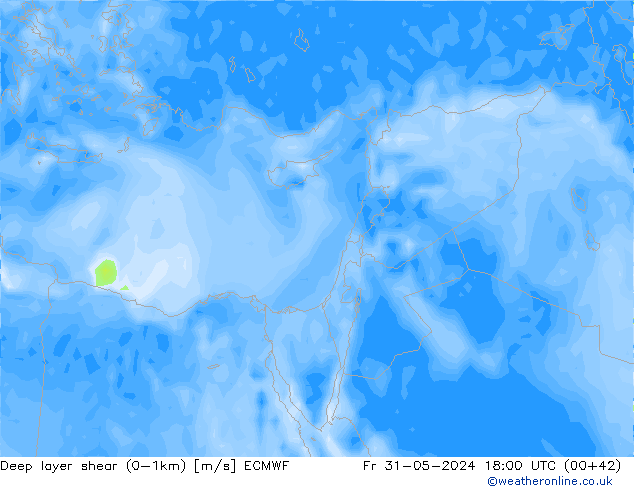 Deep layer shear (0-1km) ECMWF vie 31.05.2024 18 UTC