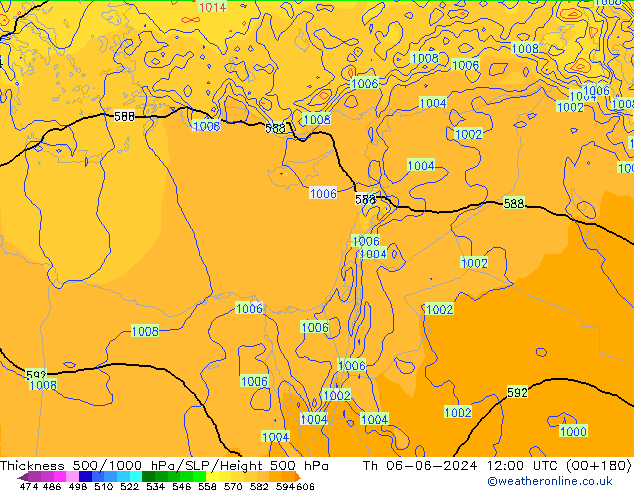 Espesor 500-1000 hPa ECMWF jue 06.06.2024 12 UTC