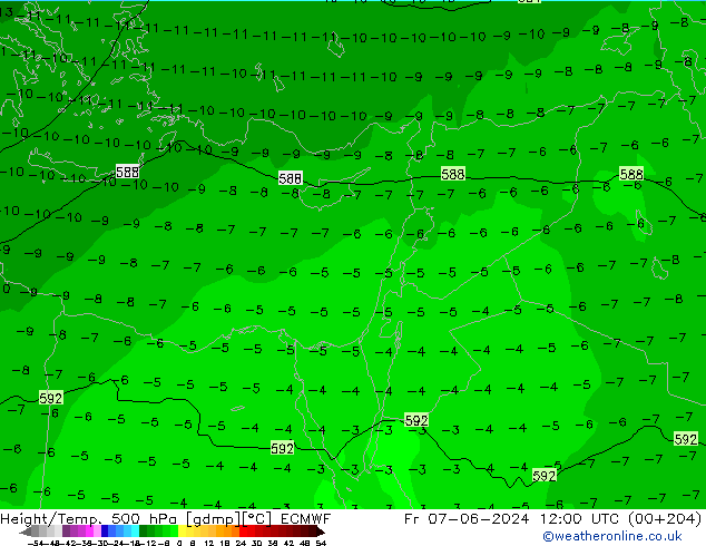 Z500/Rain (+SLP)/Z850 ECMWF Fr 07.06.2024 12 UTC