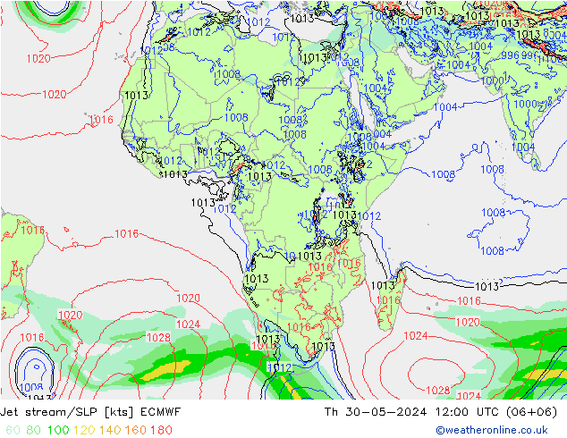 Corrente a getto ECMWF gio 30.05.2024 12 UTC