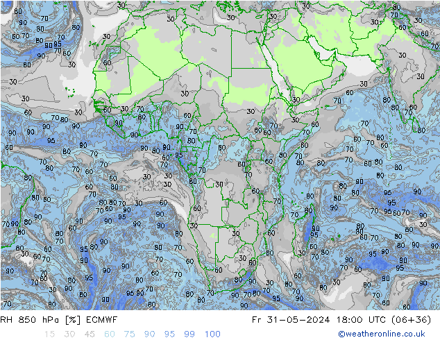 RH 850 hPa ECMWF ven 31.05.2024 18 UTC