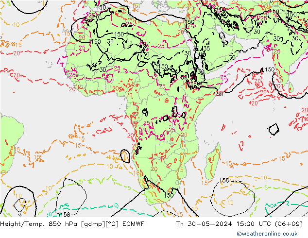 Height/Temp. 850 hPa ECMWF Th 30.05.2024 15 UTC