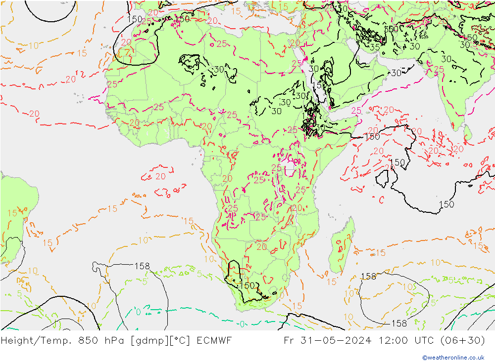 Z500/Yağmur (+YB)/Z850 ECMWF Cu 31.05.2024 12 UTC