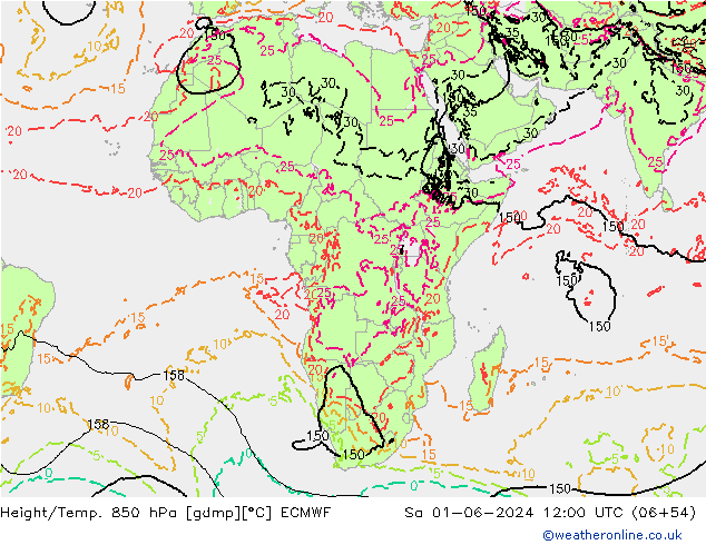 Z500/Rain (+SLP)/Z850 ECMWF so. 01.06.2024 12 UTC