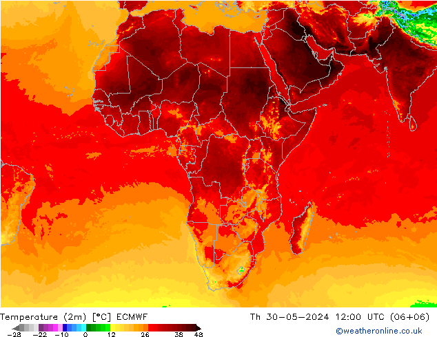 Temperature (2m) ECMWF Th 30.05.2024 12 UTC