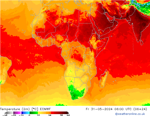 Sıcaklık Haritası (2m) ECMWF Cu 31.05.2024 06 UTC