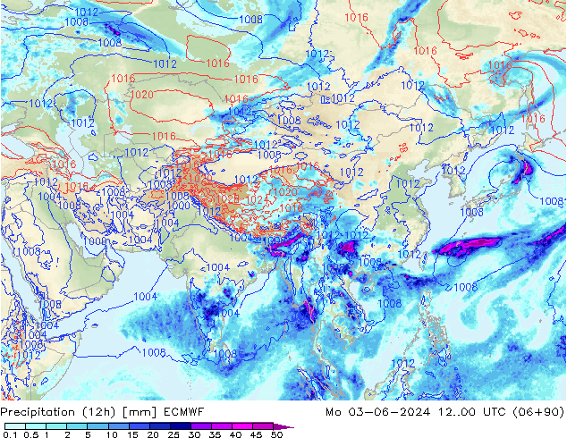 Yağış (12h) ECMWF Pzt 03.06.2024 00 UTC