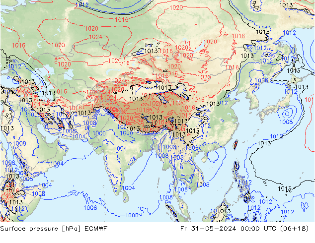 Luchtdruk (Grond) ECMWF vr 31.05.2024 00 UTC