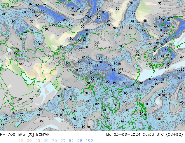 RH 700 гПа ECMWF пн 03.06.2024 00 UTC