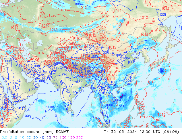 Precipitation accum. ECMWF Qui 30.05.2024 12 UTC