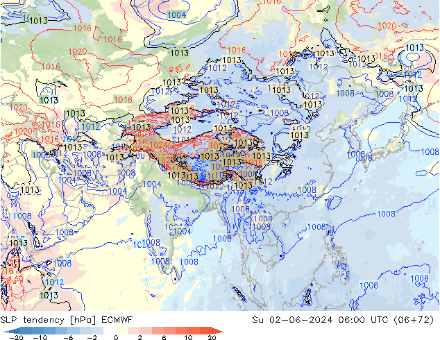 Tendencia de presión ECMWF dom 02.06.2024 06 UTC