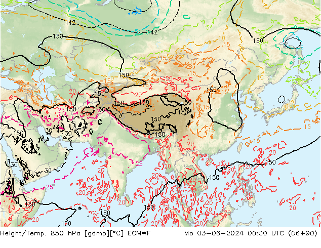 Height/Temp. 850 гПа ECMWF пн 03.06.2024 00 UTC