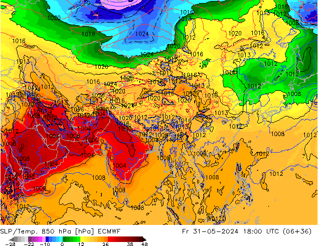 SLP/Temp. 850 hPa ECMWF vr 31.05.2024 18 UTC