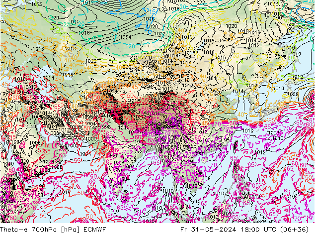 Theta-e 700hPa ECMWF Fr 31.05.2024 18 UTC