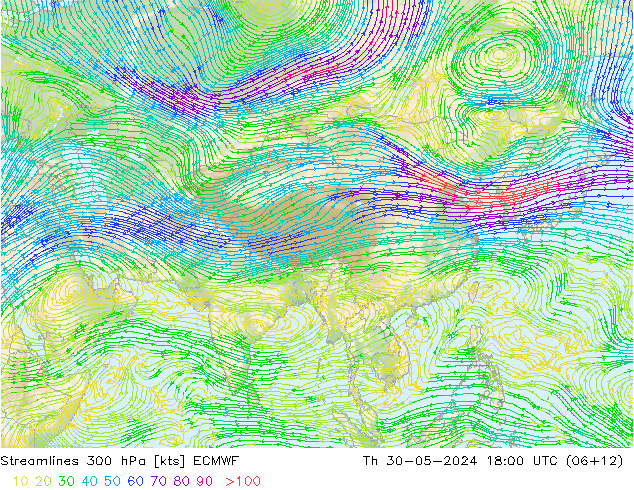 Linia prądu 300 hPa ECMWF czw. 30.05.2024 18 UTC