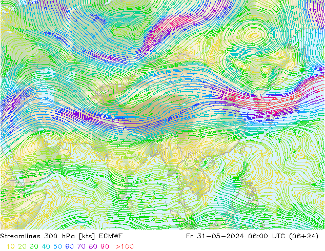 Linea di flusso 300 hPa ECMWF ven 31.05.2024 06 UTC