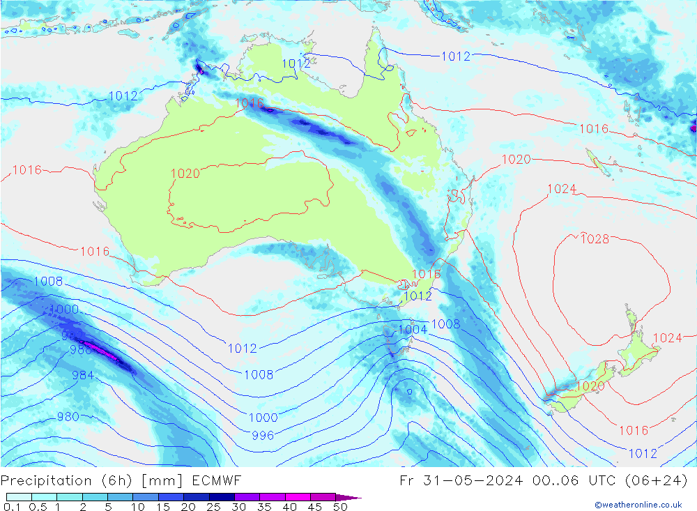 Z500/Regen(+SLP)/Z850 ECMWF vr 31.05.2024 06 UTC