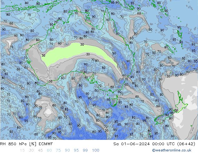 RH 850 hPa ECMWF Sa 01.06.2024 00 UTC