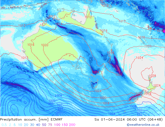 Precipitation accum. ECMWF so. 01.06.2024 06 UTC