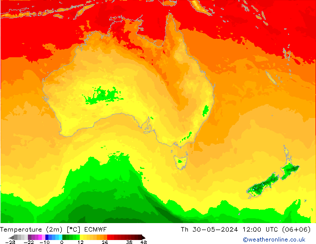 Temperaturkarte (2m) ECMWF Do 30.05.2024 12 UTC