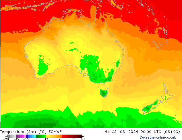 Temperatura (2m) ECMWF Seg 03.06.2024 00 UTC