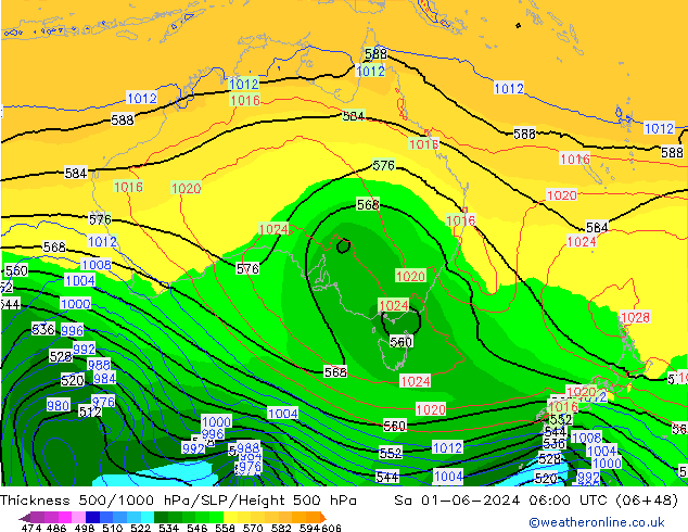 Thck 500-1000hPa ECMWF sab 01.06.2024 06 UTC