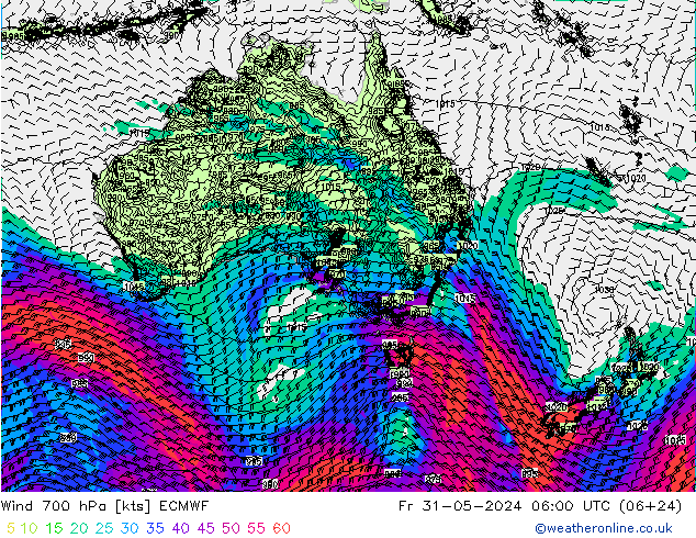 Vent 700 hPa ECMWF ven 31.05.2024 06 UTC