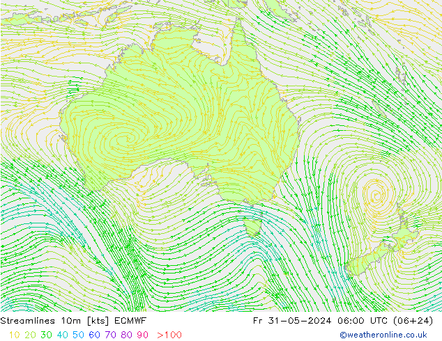 Streamlines 10m ECMWF Fr 31.05.2024 06 UTC