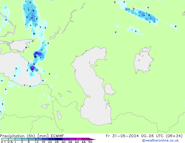 Precipitation (6h) ECMWF Fr 31.05.2024 06 UTC