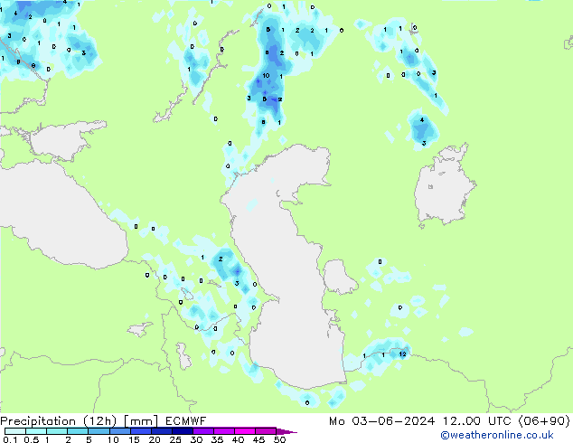 Precipitation (12h) ECMWF Po 03.06.2024 00 UTC