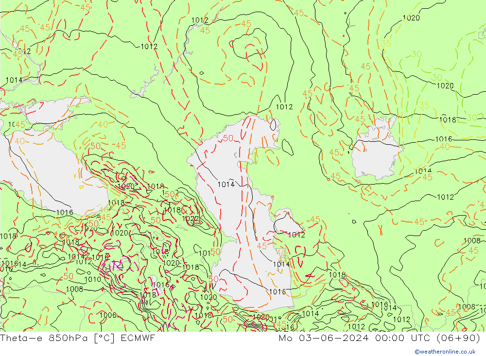 Theta-e 850hPa ECMWF Pzt 03.06.2024 00 UTC