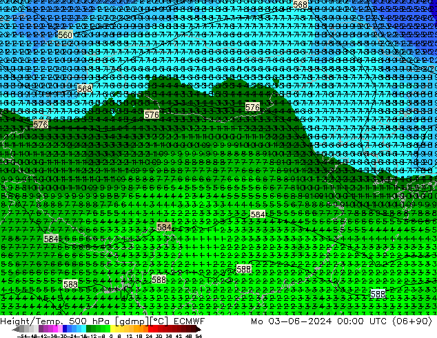 Hoogte/Temp. 500 hPa ECMWF ma 03.06.2024 00 UTC