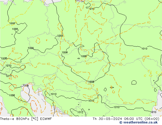 Theta-e 850hPa ECMWF  30.05.2024 06 UTC