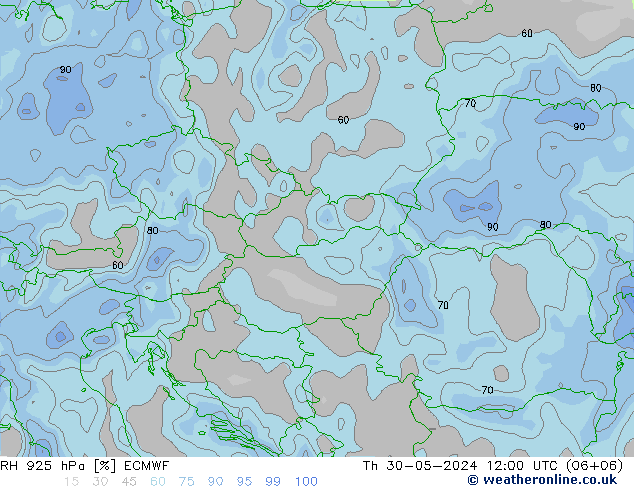 Humidité rel. 925 hPa ECMWF jeu 30.05.2024 12 UTC