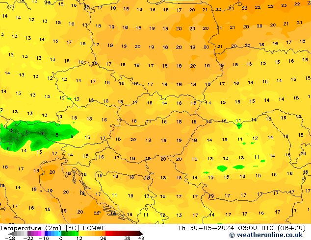 Temperature (2m) ECMWF Th 30.05.2024 06 UTC