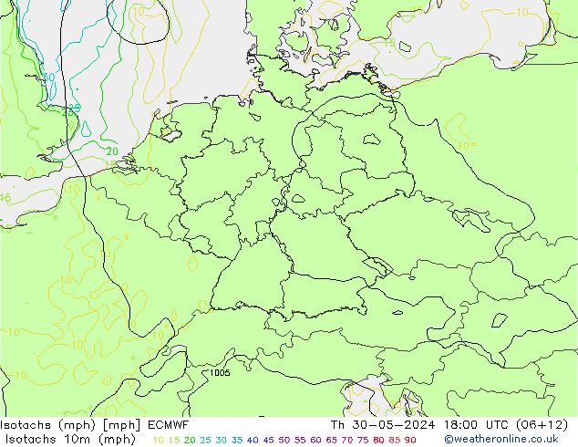 Isotaca (mph) ECMWF jue 30.05.2024 18 UTC