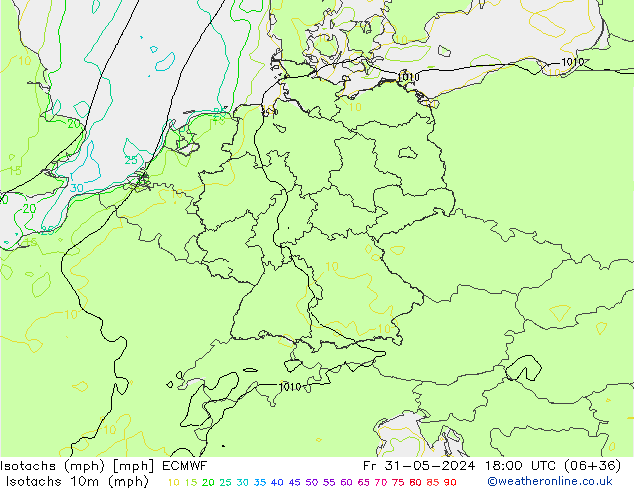 Isotachs (mph) ECMWF Fr 31.05.2024 18 UTC