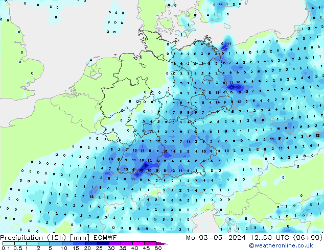 Nied. akkumuliert (12Std) ECMWF Mo 03.06.2024 00 UTC