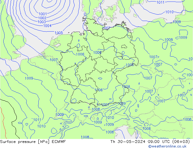 Presión superficial ECMWF jue 30.05.2024 09 UTC