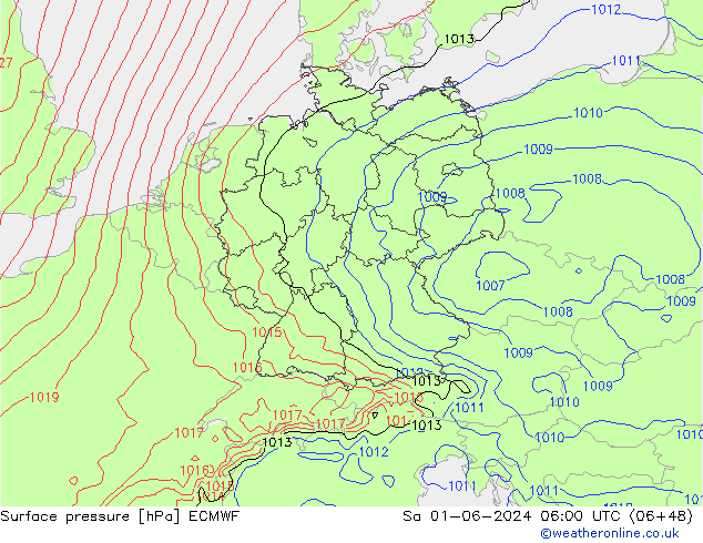 Surface pressure ECMWF Sa 01.06.2024 06 UTC