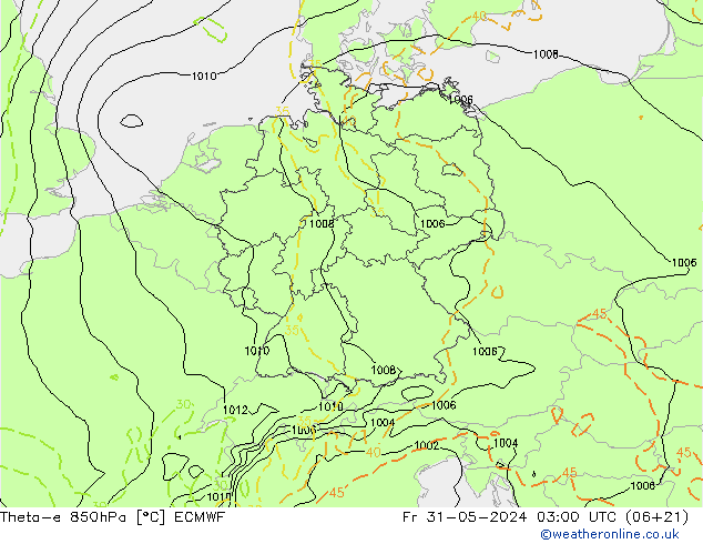 Theta-e 850гПа ECMWF пт 31.05.2024 03 UTC