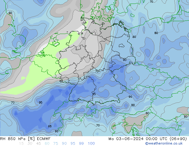 RH 850 hPa ECMWF Mo 03.06.2024 00 UTC