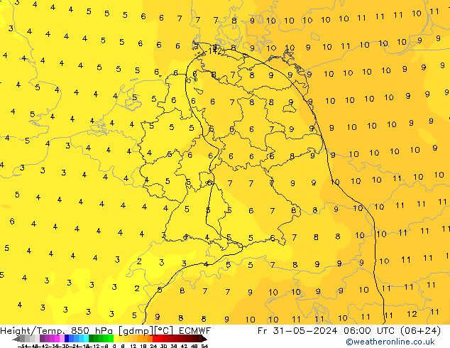 Z500/Rain (+SLP)/Z850 ECMWF ven 31.05.2024 06 UTC