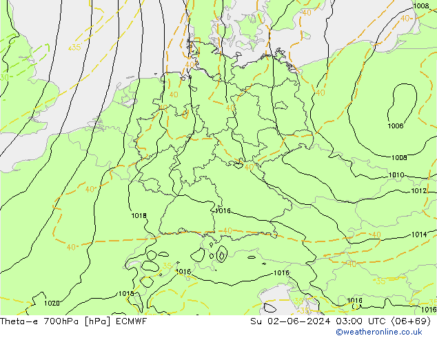 Theta-e 700hPa ECMWF Su 02.06.2024 03 UTC